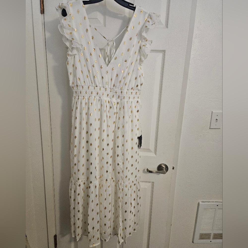 Lulu's White Maxi Dress with Gold Dots